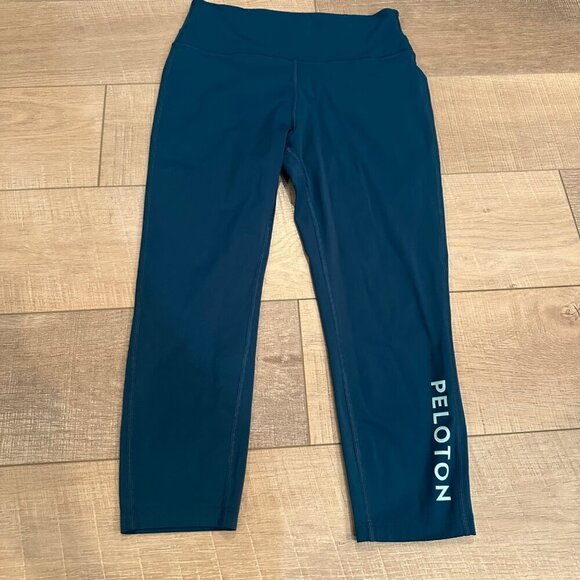 PELOTON WOMENS CROPPED GREEN ATHLETIC LEGGINGS MEDIUM - Picture 2 of 6